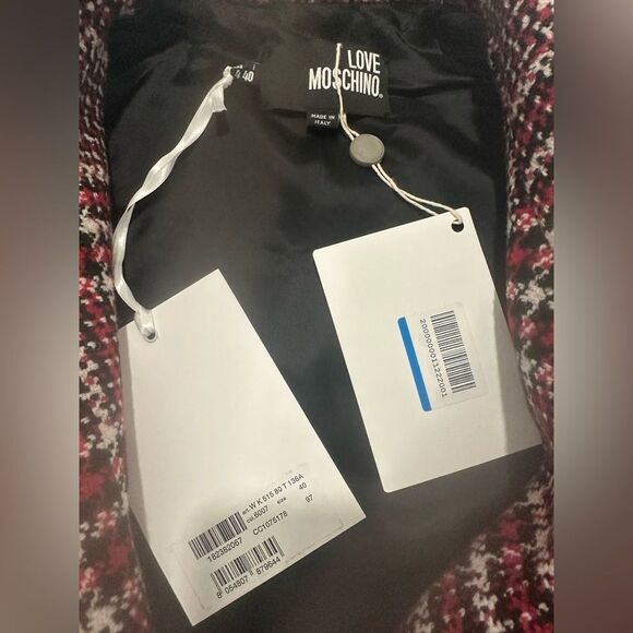 Love Moschino Double Breasted Wool Blend Coat in Check Tweed NWT Size 40 - Picture 3 of 12